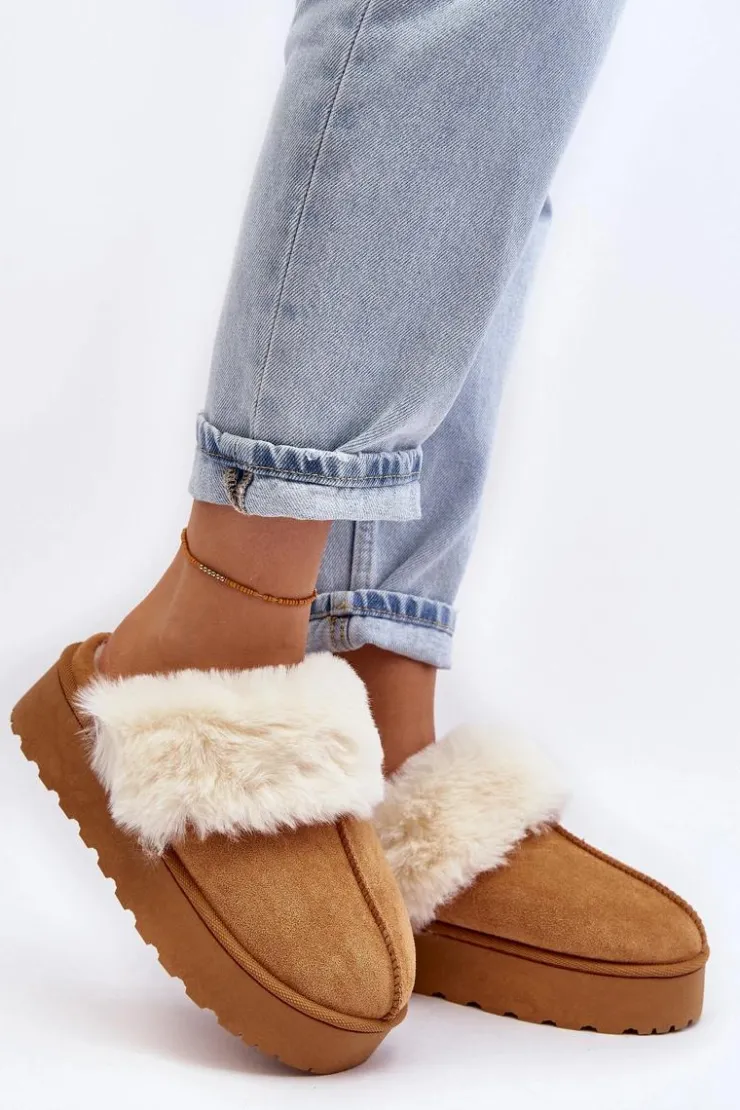 Damskie Boto Kapcie Śniegowce Damskie Na Platformie Camel Phiniopis