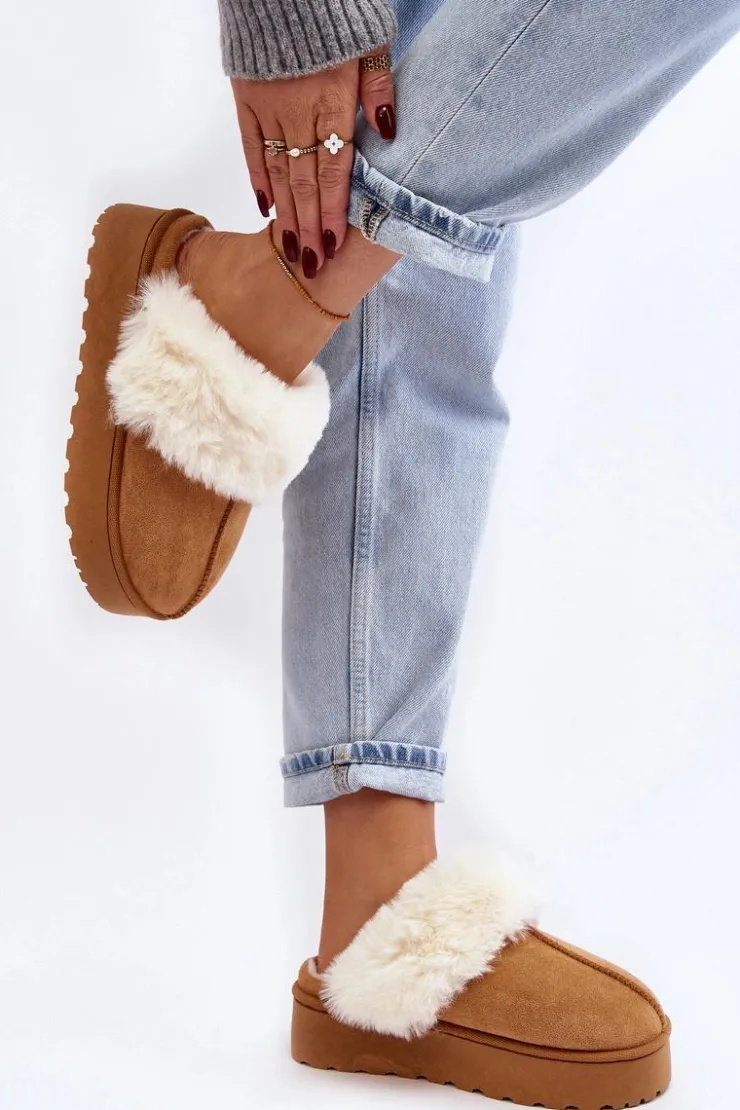 Damskie Boto Kapcie Śniegowce Damskie Na Platformie Camel Phiniopis