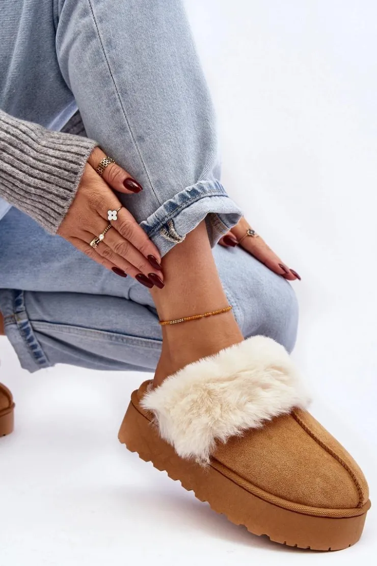 Damskie Boto Kapcie Śniegowce Damskie Na Platformie Camel Phiniopis