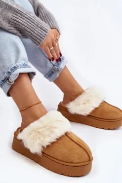 Damskie Boto Kapcie Śniegowce Damskie Na Platformie Camel Phiniopis