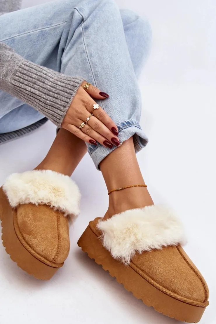 Damskie Boto Kapcie Śniegowce Damskie Na Platformie Camel Phiniopis