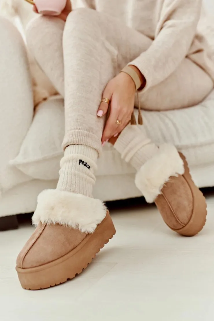 Damskie Boto Kapcie Śniegowce Damskie Na Grubej Podeszwie Khaki Starlyn