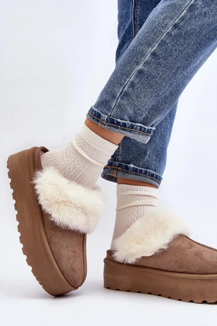 Damskie Boto Kapcie Śniegowce Damskie Na Grubej Podeszwie Khaki Starlyn