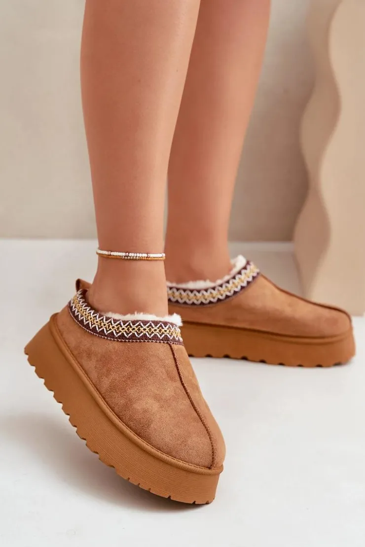 Online Boto Kapcie Śniegowce Na Platformie Z Haftem Camel Tamilda