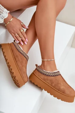 Online Boto Kapcie Śniegowce Na Platformie Z Haftem Camel Tamilda