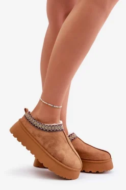 Online Boto Kapcie Śniegowce Na Platformie Z Haftem Camel Tamilda