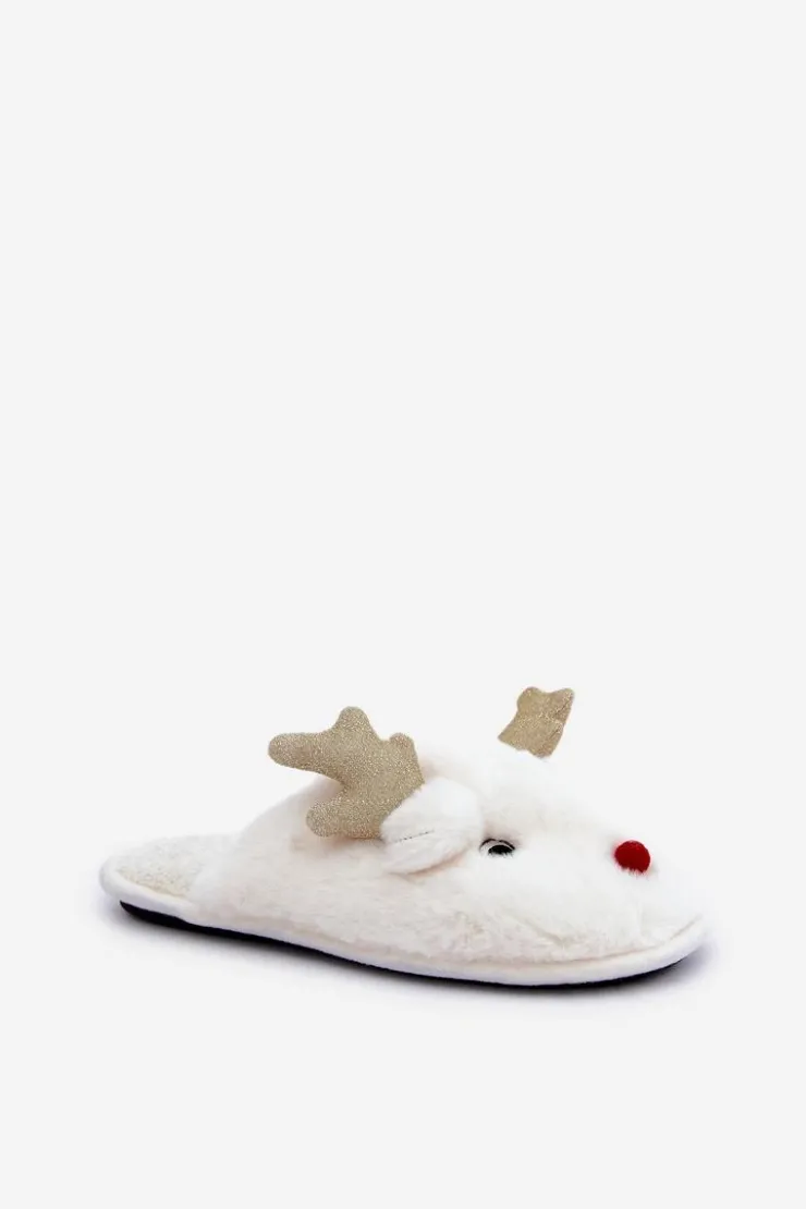 Damskie Boto Kapcie Świąteczne Z Motywem Renifera Futrzane Białe Asielle