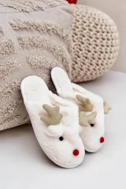 Damskie Boto Kapcie Świąteczne Z Motywem Renifera Futrzane Białe Asielle