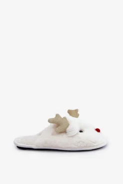 Damskie Boto Kapcie Świąteczne Z Motywem Renifera Futrzane Białe Asielle
