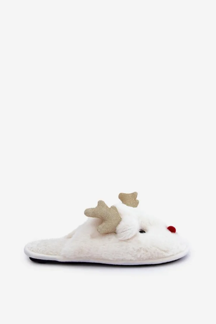 Damskie Boto Kapcie Świąteczne Z Motywem Renifera Futrzane Białe Asielle