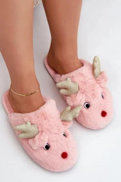 Boto Kapcie Klasyczne*Kapcie Świąteczne Z Motywem Renifera Futrzane Różowe Asielle Różowy