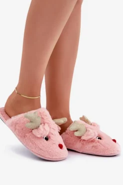 Boto Kapcie Klasyczne*Kapcie Świąteczne Z Motywem Renifera Futrzane Różowe Asielle Różowy