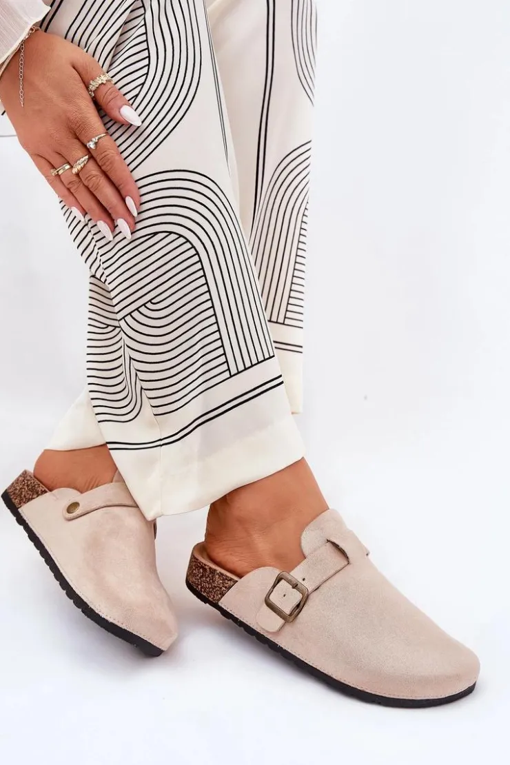 Damskie Boto Klapki ChodakI Damskie i Na Platformie Z Klamrą Beżowe Selio