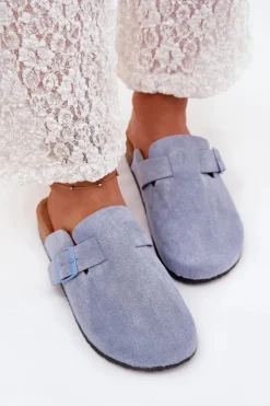 Discount Boto Klapki Chodaki Damskie i Na Korkowej Platformie Z Klamrą Niebieskie Klarae
