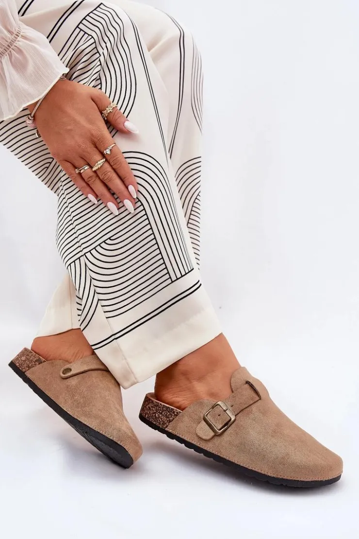 Damskie Boto Klapki Chodaki Damskie i Na Platformie Z Klamrą Khaki Selio