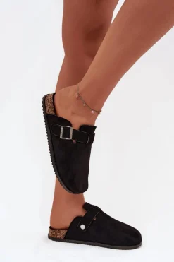 Hot Big Star Shoes Klapki Chodaki Damskie Na Korkowej Platformie Srebrna Klamra Big Star SS274736 Czarne Czarny