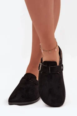 Hot Big Star Shoes Klapki Chodaki Damskie Na Korkowej Platformie Srebrna Klamra Big Star SS274736 Czarne Czarny