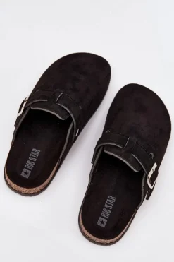 Hot Big Star Shoes Klapki Chodaki Damskie Na Korkowej Platformie Srebrna Klamra Big Star SS274736 Czarne Czarny