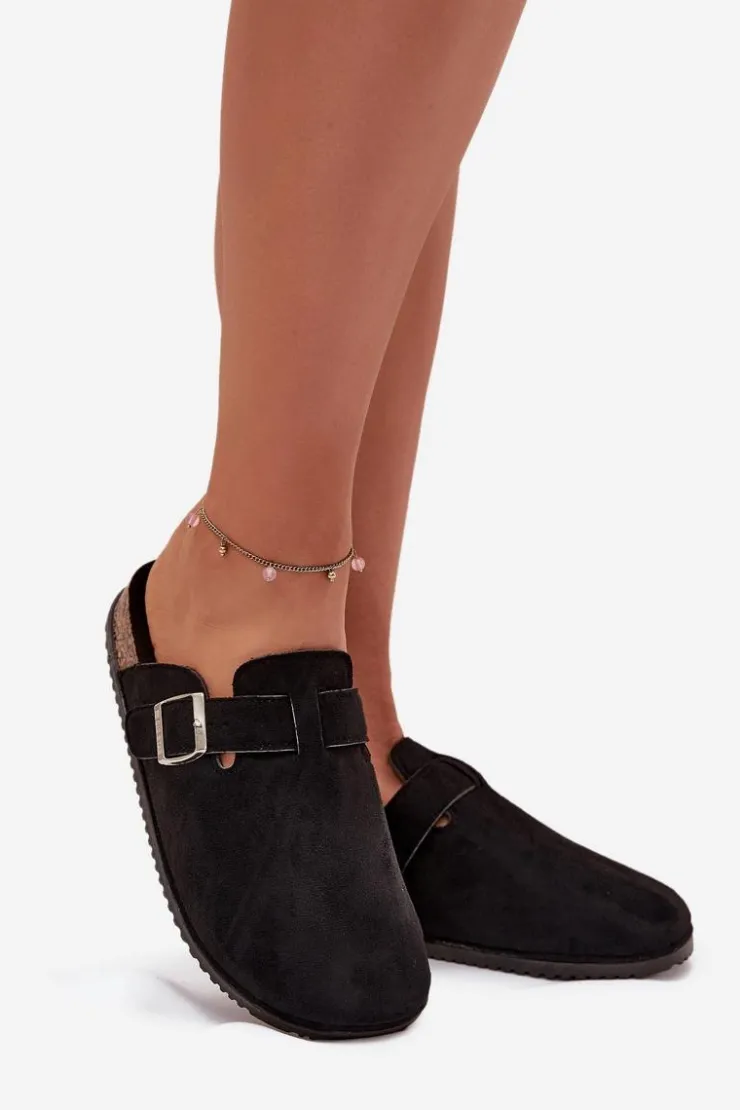 Hot Big Star Shoes Klapki Chodaki Damskie Na Korkowej Platformie Srebrna Klamra Big Star SS274736 Czarne Czarny