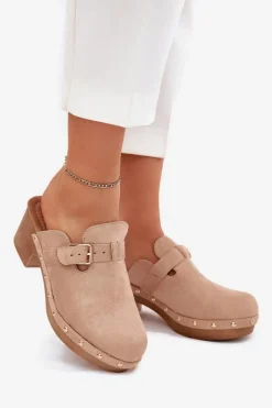 Boto Klapki Na Obcasie|Klapki Damskie Klasyczne*Klapki Chodaki Damskie Na Obcasie Z Klamrą Beżowe Veldexina