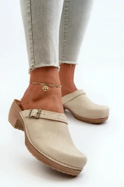 INBLU Klapki Na Obcasie|Klapki Damskie Klasyczne*Klapki Chodaki Damskie Na Niskim Obcasie BL000004 Beżowe