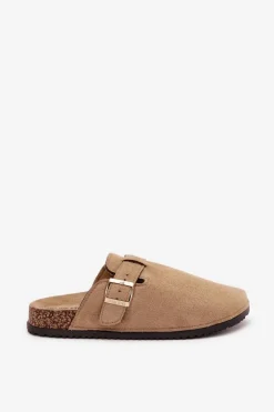 Damskie Big Star Shoes Klapki Chodaki Damskie Na Korkowej Platformie Ze Złotą Klamrą Big Star SS274738 Beżowe