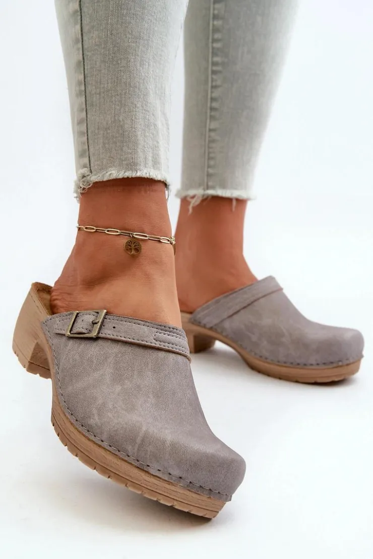 Clearance INBLU Klapki Chodaki Damskie Na Niskim Obcasie BL000004 Szare