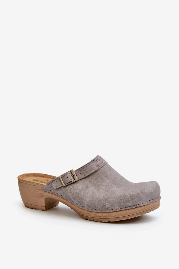 Clearance INBLU Klapki Chodaki Damskie Na Niskim Obcasie BL000004 Szare