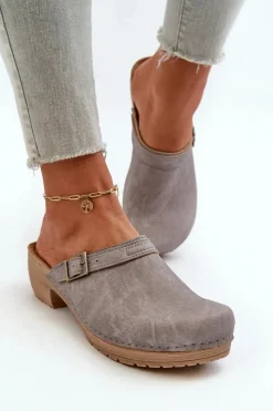 Clearance INBLU Klapki Chodaki Damskie Na Niskim Obcasie BL000004 Szare