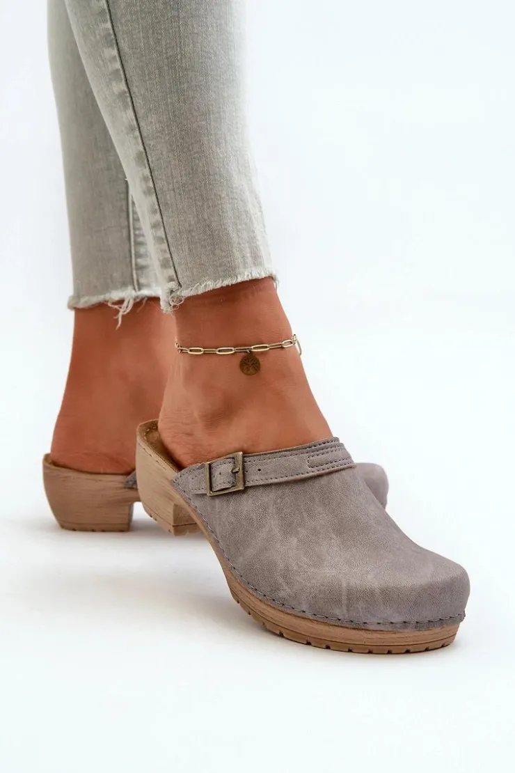 Clearance INBLU Klapki Chodaki Damskie Na Niskim Obcasie BL000004 Szare