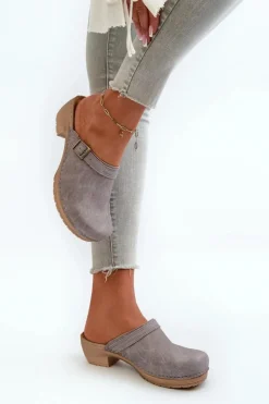 Clearance INBLU Klapki Chodaki Damskie Na Niskim Obcasie BL000004 Szare