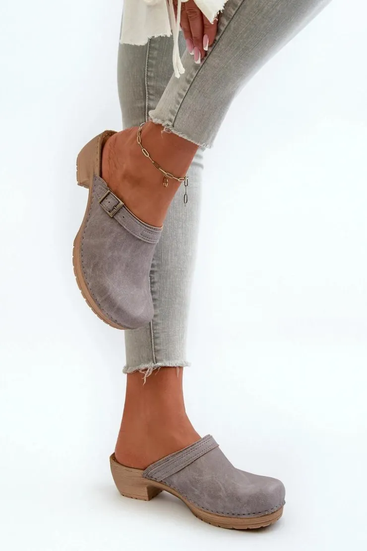 Clearance INBLU Klapki Chodaki Damskie Na Niskim Obcasie BL000004 Szare