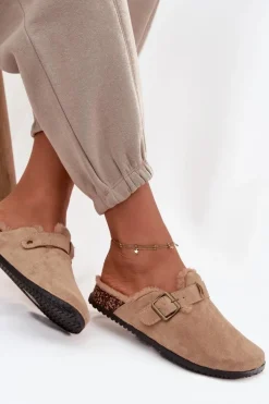 Boto Klapki Korkowe|Klapki Na Platformie*Klapki Chodaki Damskie Ocieplane Futerkiem Z Klamrą Beżowe Sylisse Beżowy