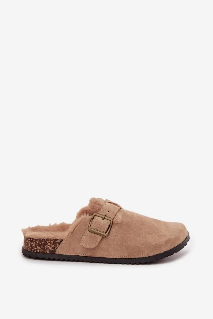 Boto Klapki Korkowe|Klapki Na Platformie*Klapki Chodaki Damskie Ocieplane Futerkiem Z Klamrą Beżowe Sylisse Beżowy