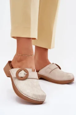 Damskie INBLU Klapki Chodaki Damskie Z Klamrą TF000001 Beżowe