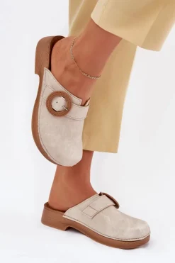 Damskie INBLU Klapki Chodaki Damskie Z Klamrą TF000001 Beżowe