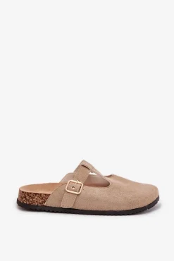 Damskie Boto Klapki Chodaki Damskie Ze Złotą Klamrą Beżowe Lirina