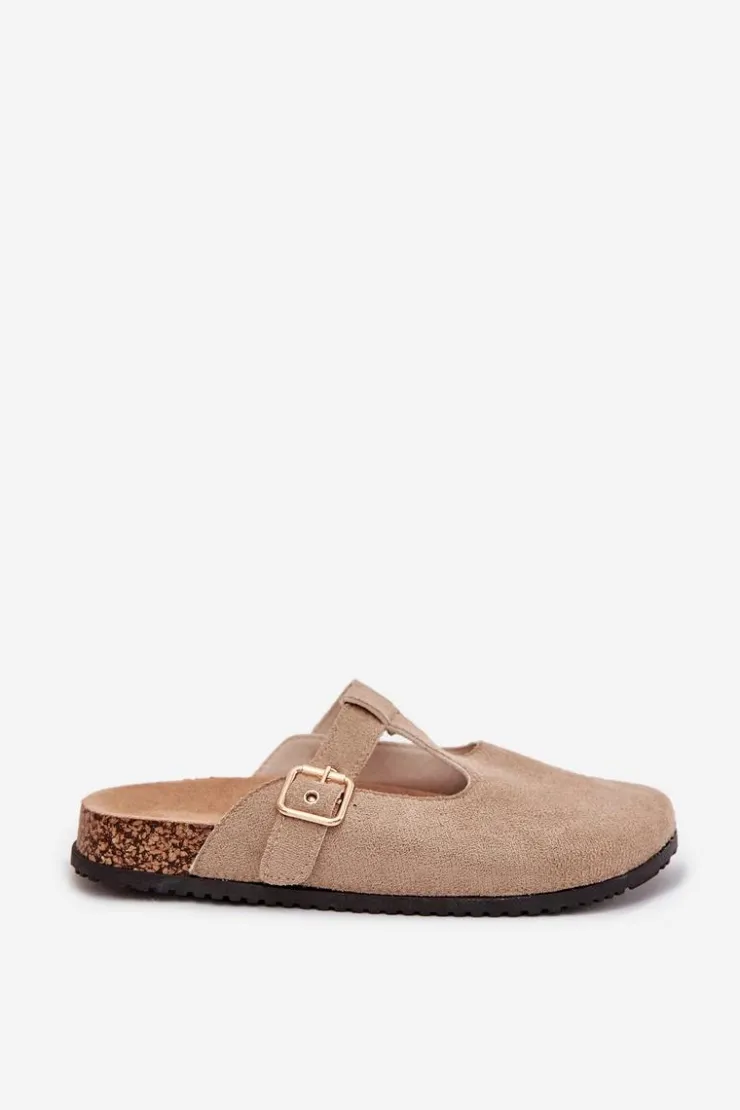 Damskie Boto Klapki Chodaki Damskie Ze Złotą Klamrą Beżowe Lirina