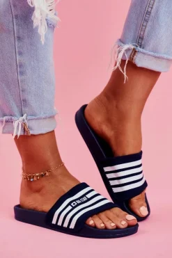 Outlet Big Star Shoes Klapki Damskie Big Star FF274A356 Granatowe