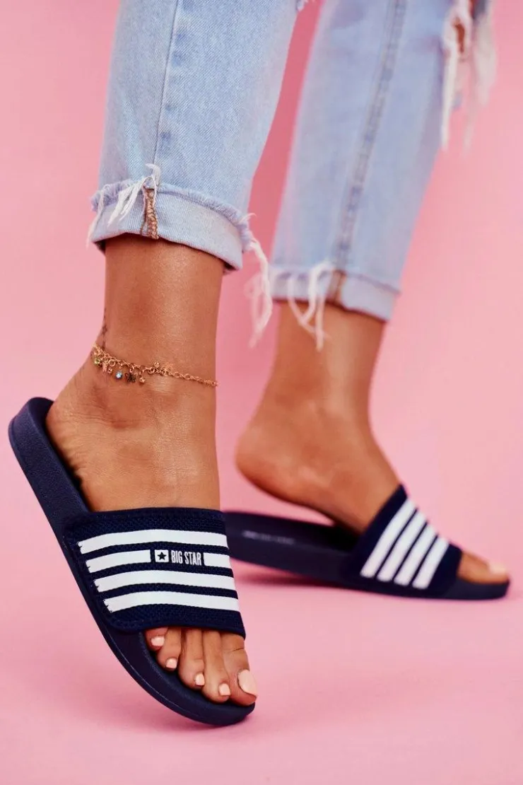 Outlet Big Star Shoes Klapki Damskie Big Star FF274A356 Granatowe