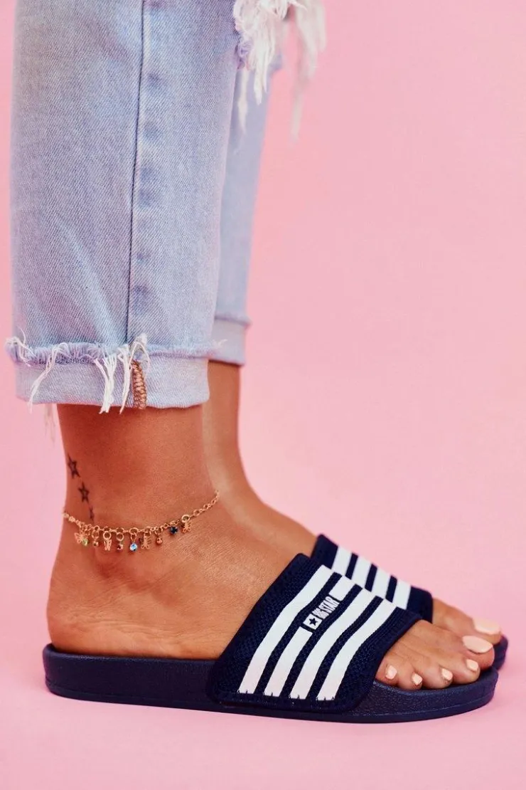 Outlet Big Star Shoes Klapki Damskie Big Star FF274A356 Granatowe