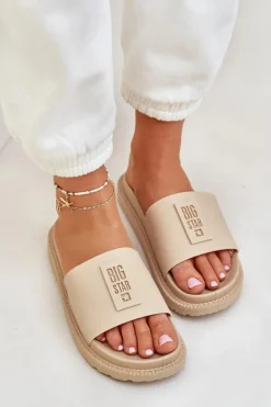 Online Big Star Shoes Klapki Damskie Big Star LL274A210 Beżowe Beżowy