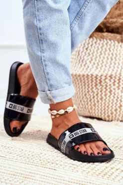 Damskie Big Star Shoes Klapki Damskie Big Star Lakierowane Czarne GG274A007