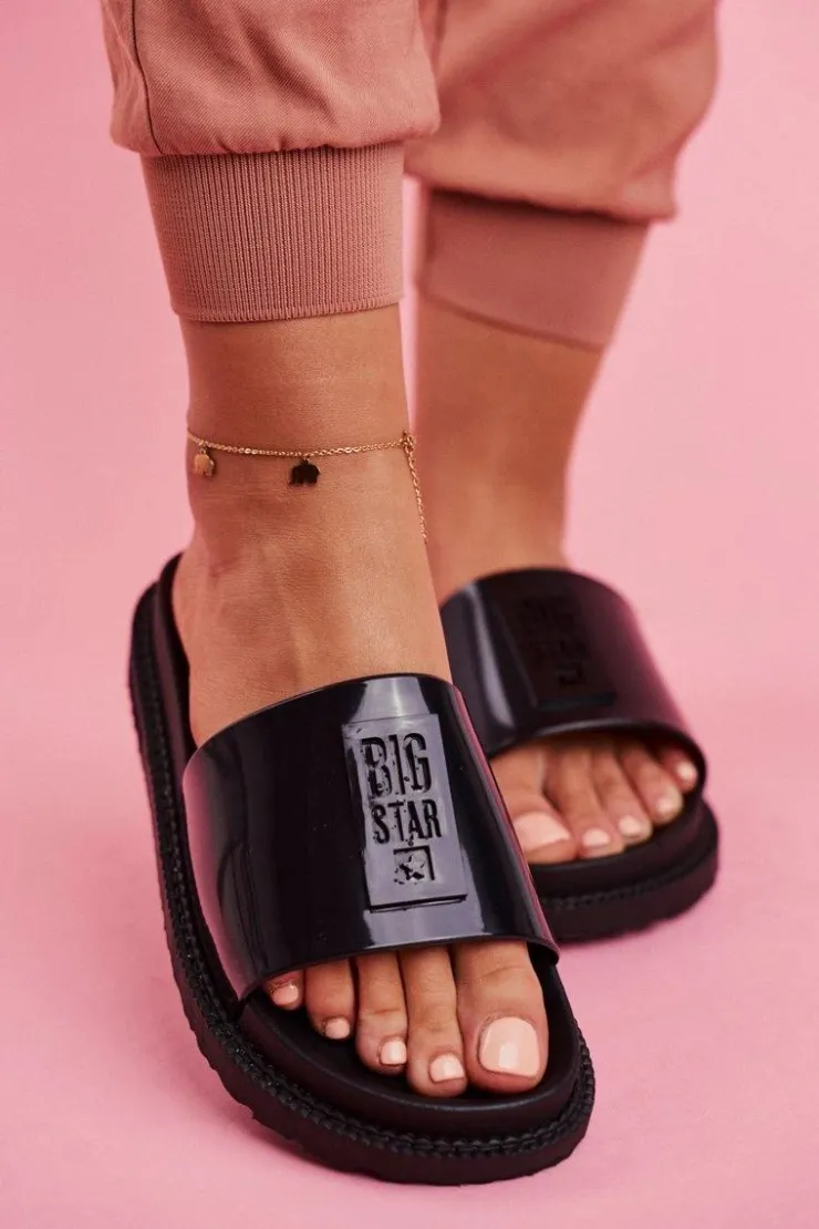 Big Star Shoes Klapki Sportowe|Klapki Damskie Big Star*Klapki Damskie Big Star na Platformie Czarne FF274813