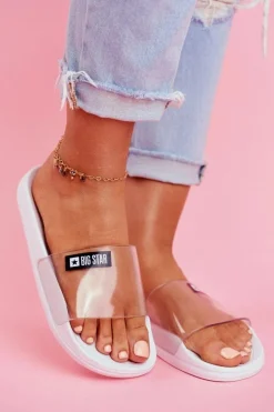 Hot Big Star Shoes Klapki Damskie Big Star Transparentne Białe DD274A258