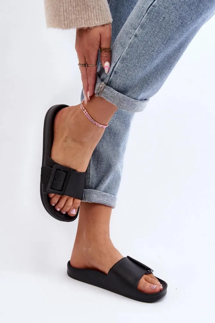 Damskie Big Star Shoes Klapki Damskie Big Star z Klamrą Czarne FF274A389