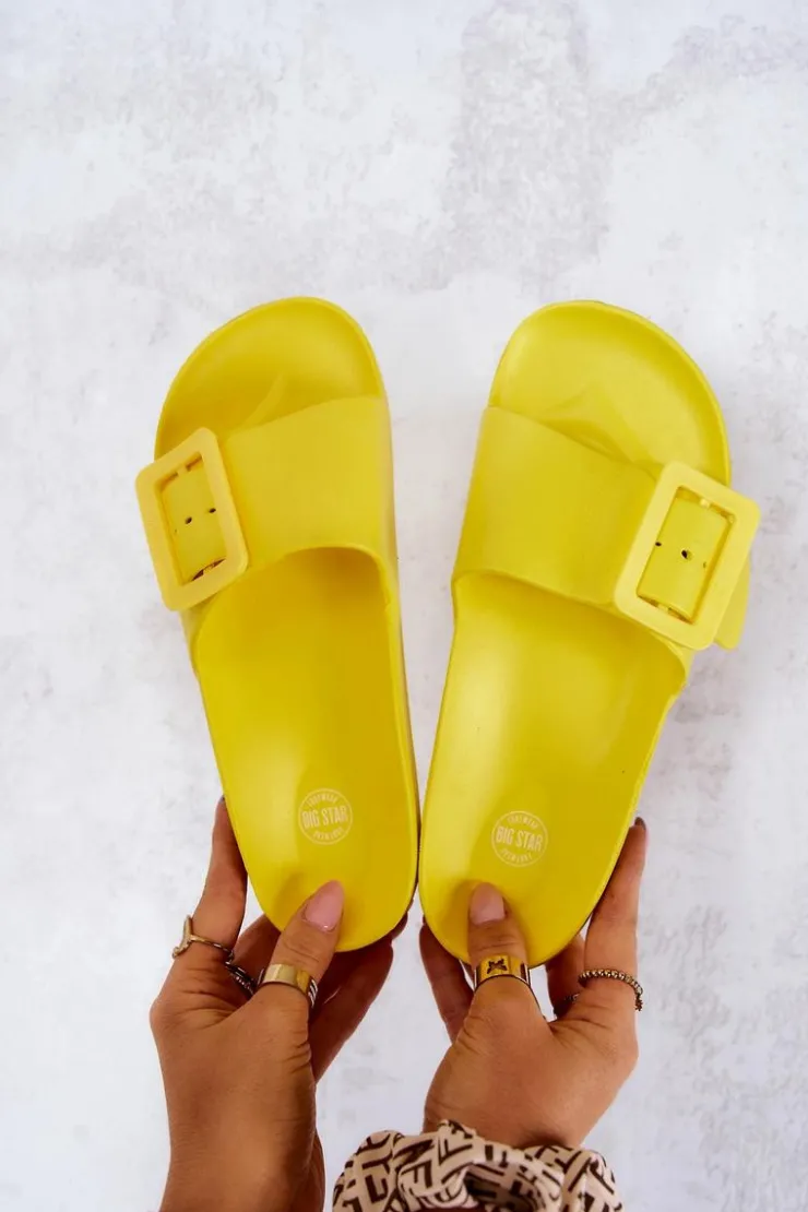 Outlet Big Star Shoes Klapki Damskie Big Star z Klamrą FF274A392 Żółte