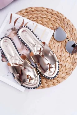 New Boto Klapki Damskie Dżety Złote Montiago