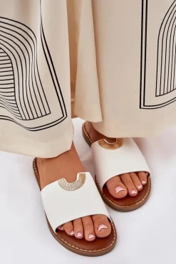 Damskie Boto Klapki Damskie Eko Skórzane Z Ozdobnymi Detalami Białe Mevith