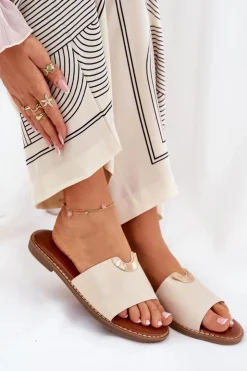 Damskie Boto Klapki Damskie Eko Skórzane Z Ozdobnymi Detalami Beżowe Mevith